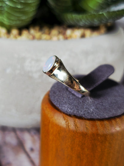 Cute Solid 9ct Yellow Oval Cabochon Opal Ring Bezel Set size M Pinky Signet Ring