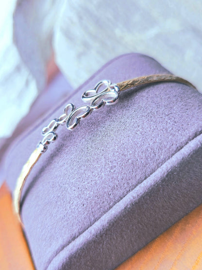 New Solid 9ct Yellow/White Gold Butterfly Bracelet 3 Butterflies Bangle Hallmark