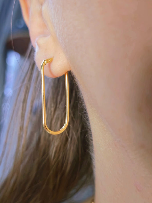 Lovely New 9ct Yellow Gold Hoop Earrings Hoops Rectangle Shape 35mm Hinge