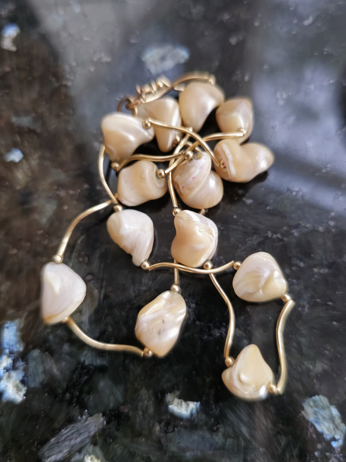 9K Yellow Gold Bars And Natural Baroque Pearls 18inch Necklace 16.5grams