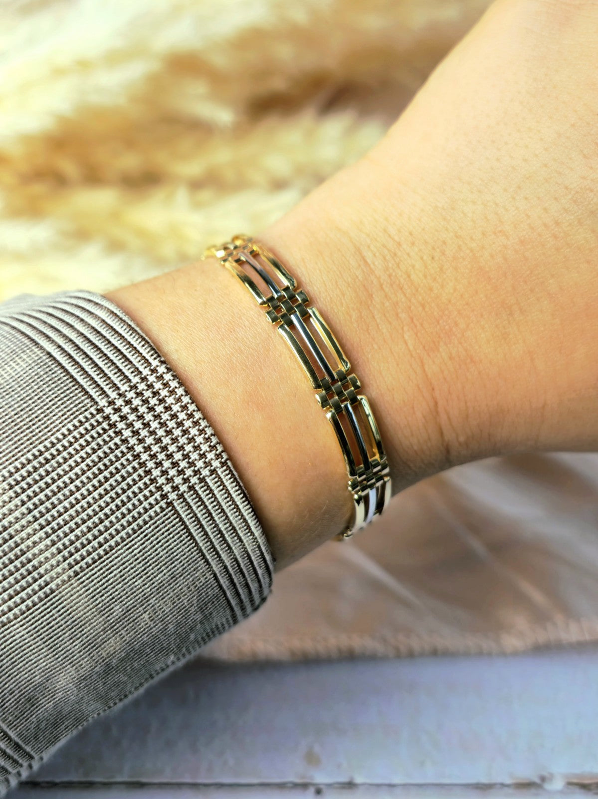 New 9ct Yellow Gold Chunky Three Row Modern Gate Bracelet 7.5'' long solid