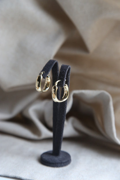 Cute New 9ct Yellow Gold Hoop Square Thick Hoops Earrings Flat 20mm long 375