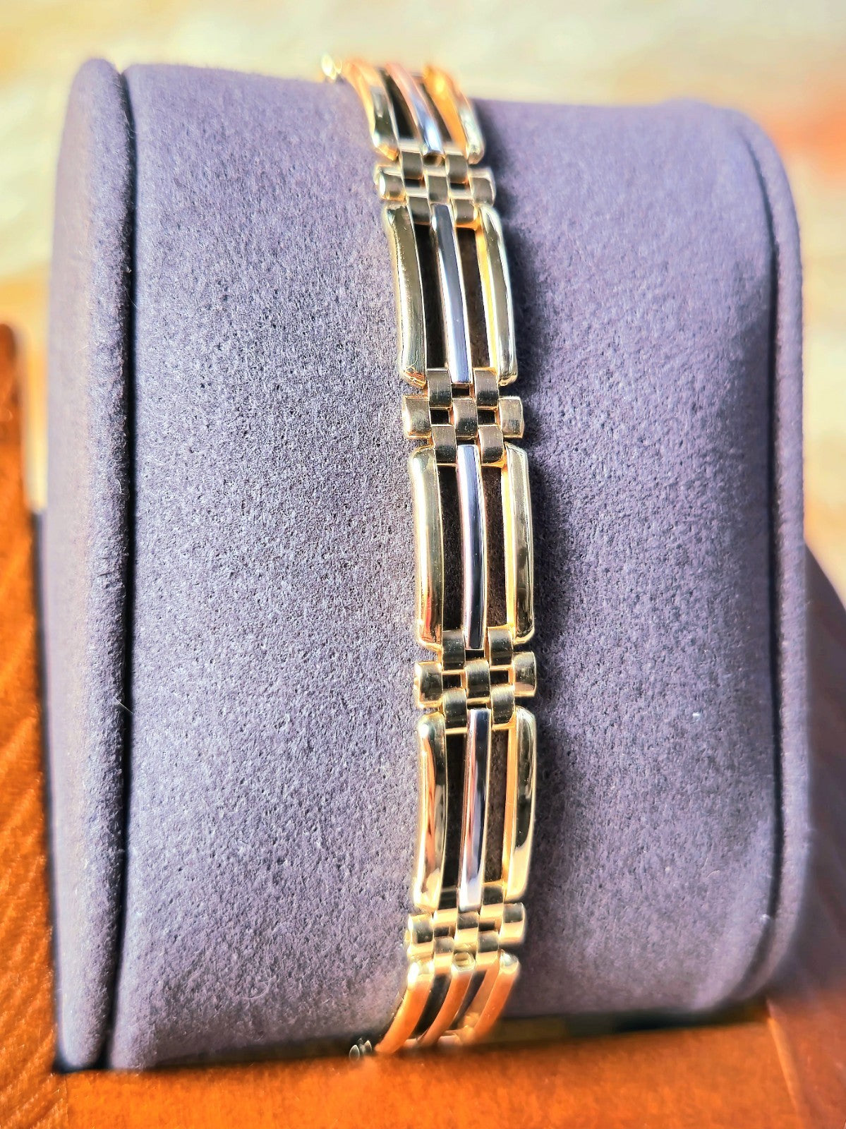 New 9ct Yellow Gold Chunky Three Row Modern Gate Bracelet 7.5'' long solid