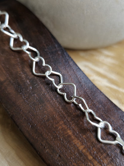 New 925 Sterling Silver Heart Link Bracelet 7.5inch 10mm 7.5grams Hallmarked