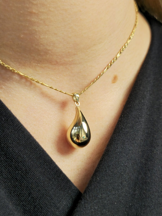 New 9k Yellow Gold Pendant Bottega Fashion Popped Teardrop with Loop Pear Shape