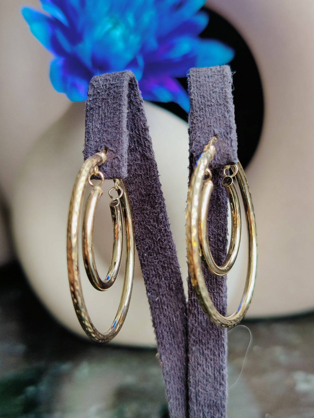 9ct Solid Yellow Gold Double Hoop Earrings Two Circles Hoops 34mm Hallmarked 
