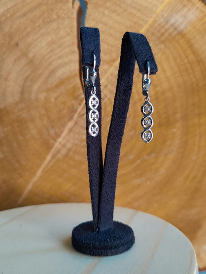 9ct White Gold triple Twist Drop Dangly Earrings with CZ Leverback Hallmarked