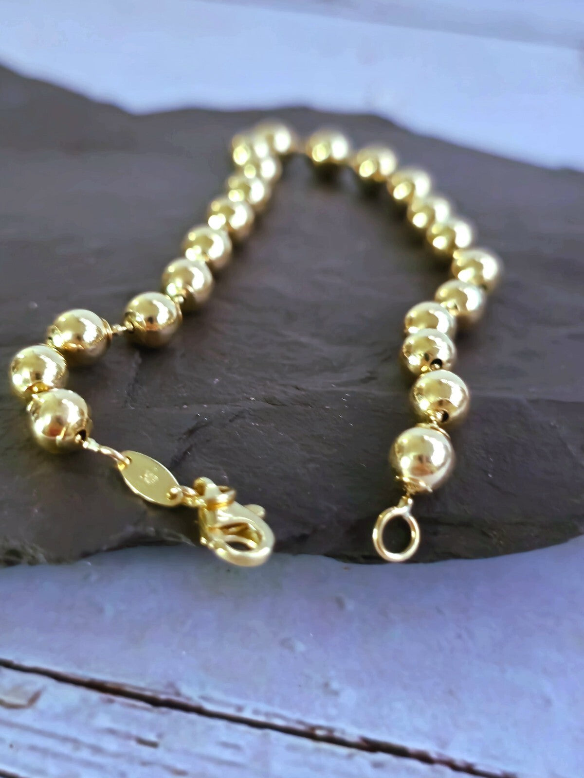 New Solid 9ct Yellow Gold Bracelet Ball Bead Balls 5mm Lovely 7,5inch long