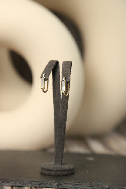 New 9ct Yellow Gold Solid Hoop Earrings with White Mother of Pearl Hoops