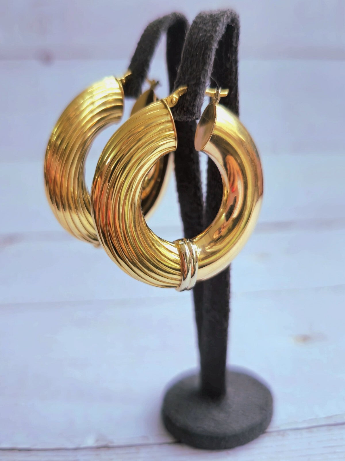 18ct Yellow Gold CHUNKY ROUND CREOLE HOOP EARRINGS Fashion 37mm Hoops Thick