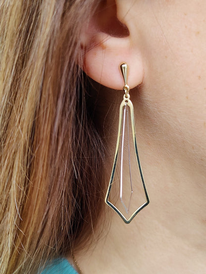 New 9ct Yellow Gold Drop Dangly Stud Earrings Decorative Long Hallmarked 
