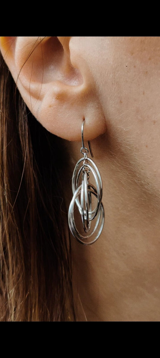 NEW 9ct Sold White Gold Drop Dangling Earrings Fancy Twisted Circles