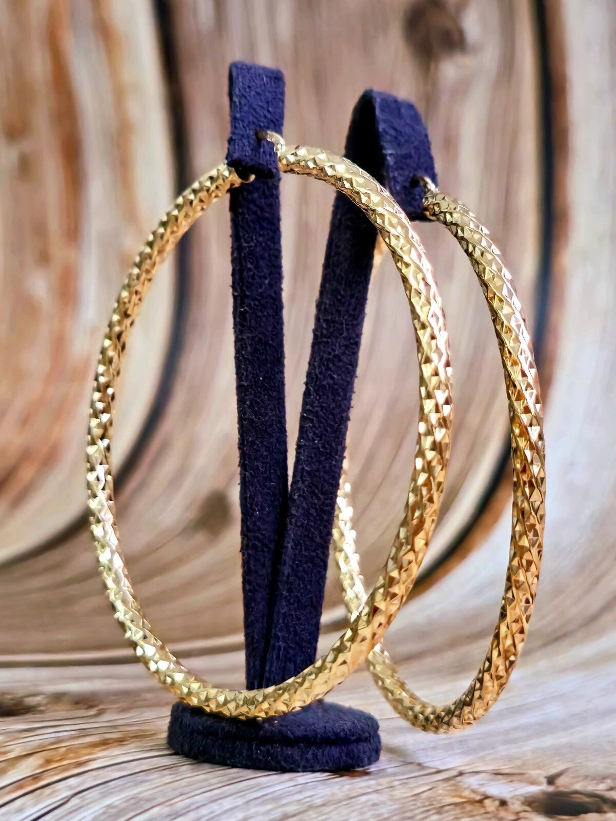 Big 9ct Yellow Gold Twisted Hoop Earrings Twist Hoops 77mm Diamond Cut Pattern