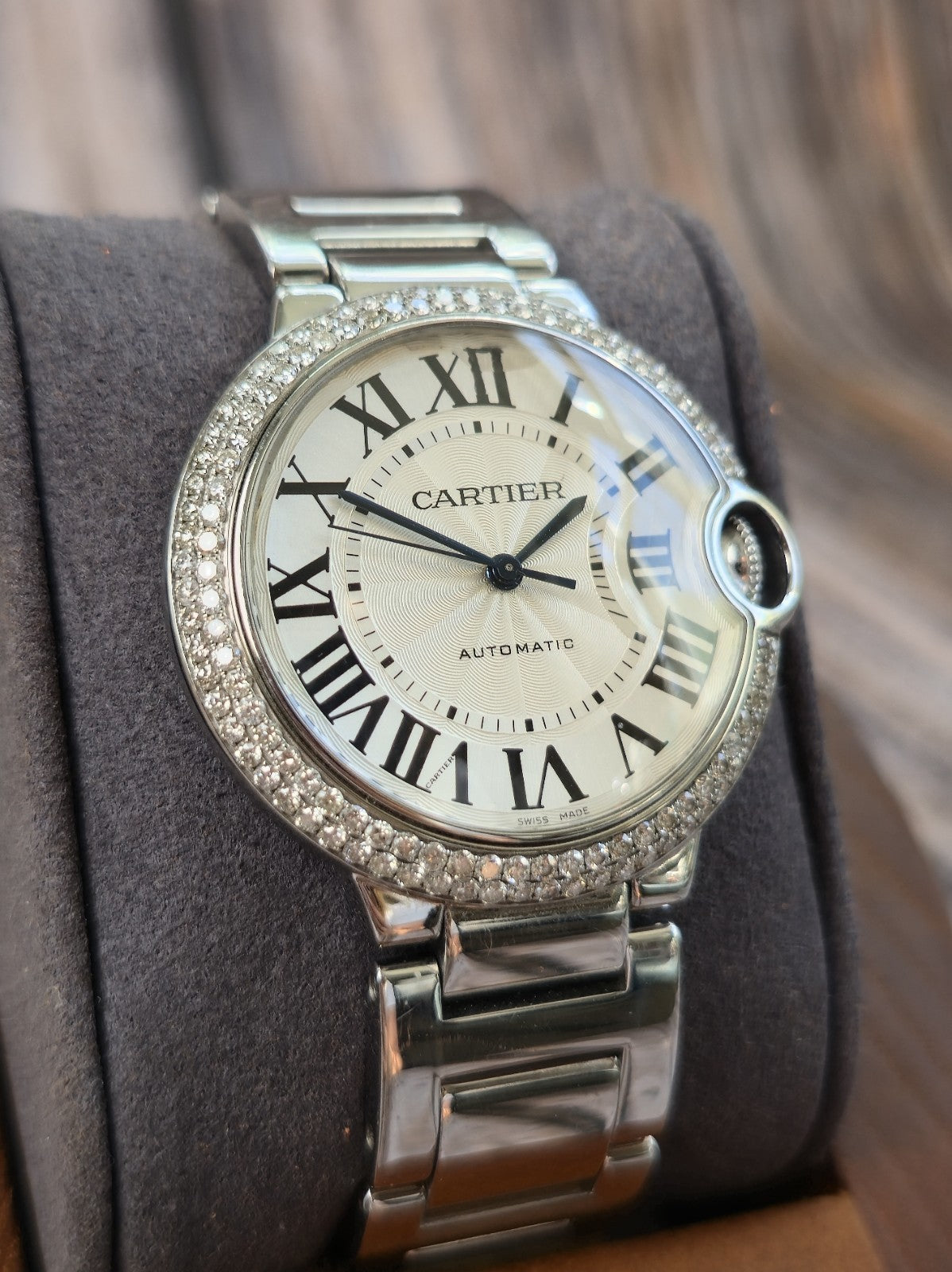Cartier Ballon Bleu 36mm Steel Automatic Watch 2 Raw Diamond Bezel 3005 Papers