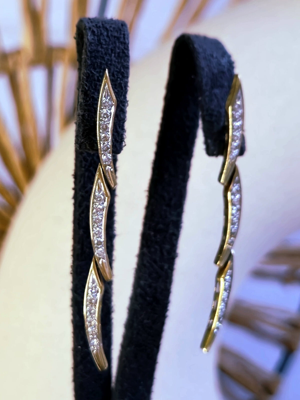 18k Yellow Gold Diamond Drop Earrings Long Segments Butterfly Hallmarked 45mm