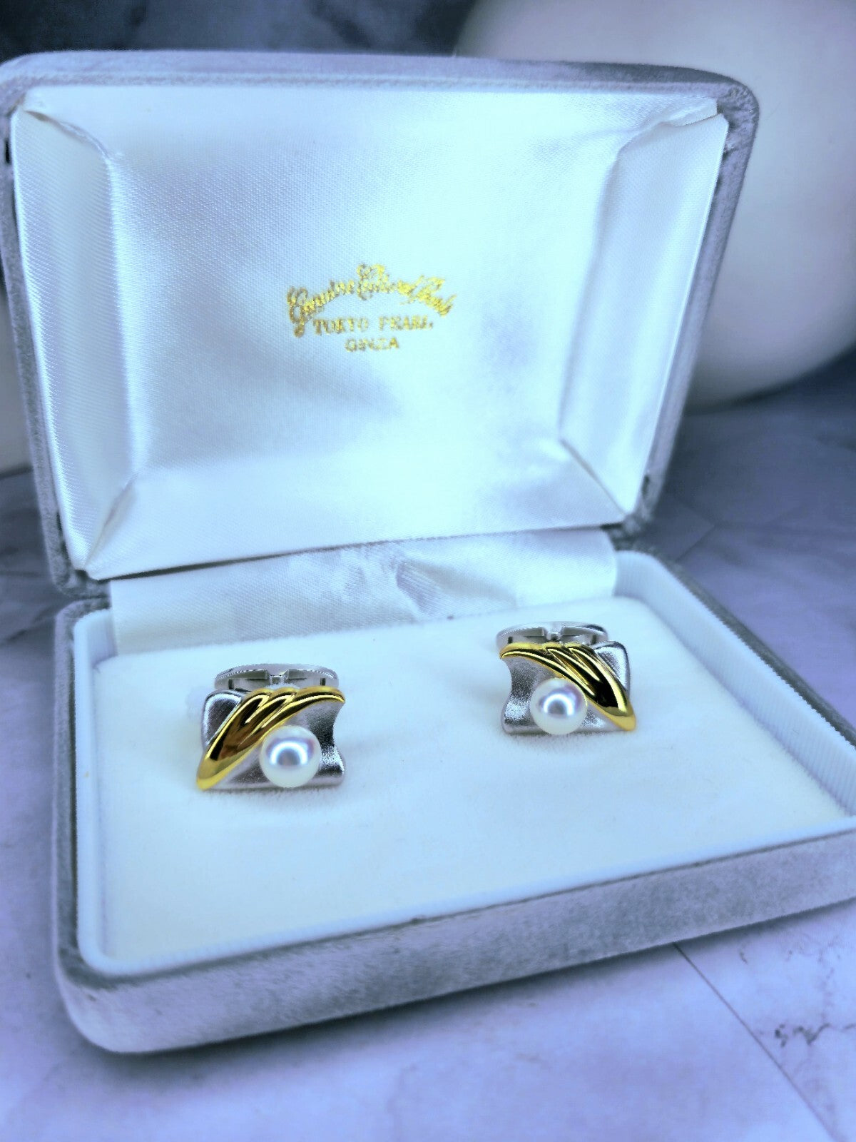 Sterling Silver & Yellow Gold And Natural Pearls Cufflinks Arita Collection
