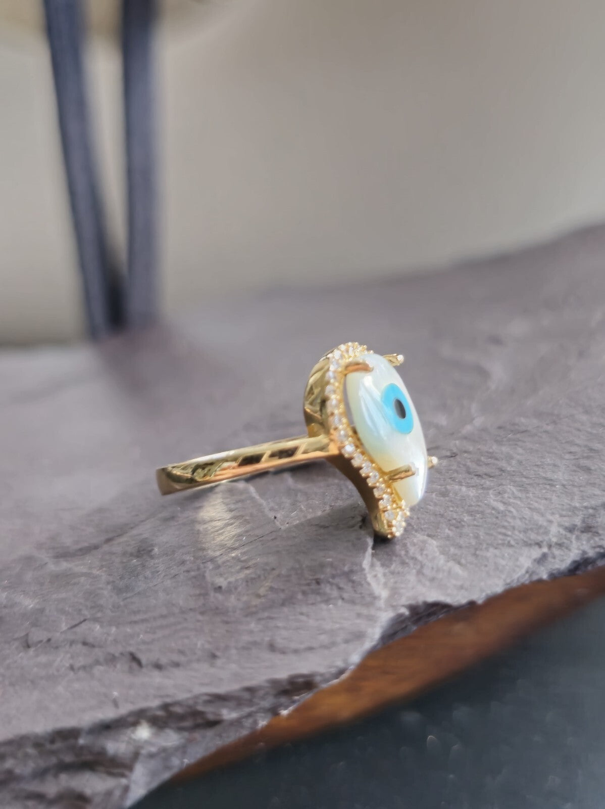 14k Yellow Gold Evil Eye Set of  Ring and Earrings English Clasp