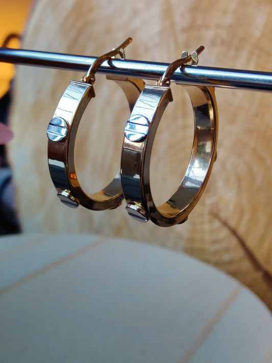 NEW Love Gold Screw Hoop Earrings 9ct Yellow Gold 25mm Hallmarked New