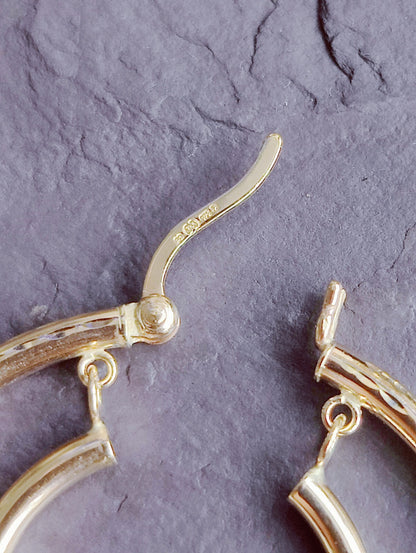 9ct Solid Yellow Gold Double Hoop Earrings Two Circles Hoops 34mm Hallmarked 