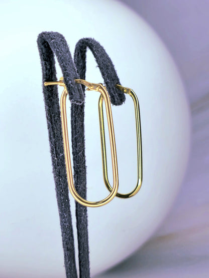Lovely New 9ct Yellow Gold Hoop Earrings Hoops Rectangle Shape 35mm Hinge