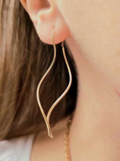 New 9ct Yellow Gold Twist Drop Earrings DOUBLE Squiggle Pull Through Wavy Moving