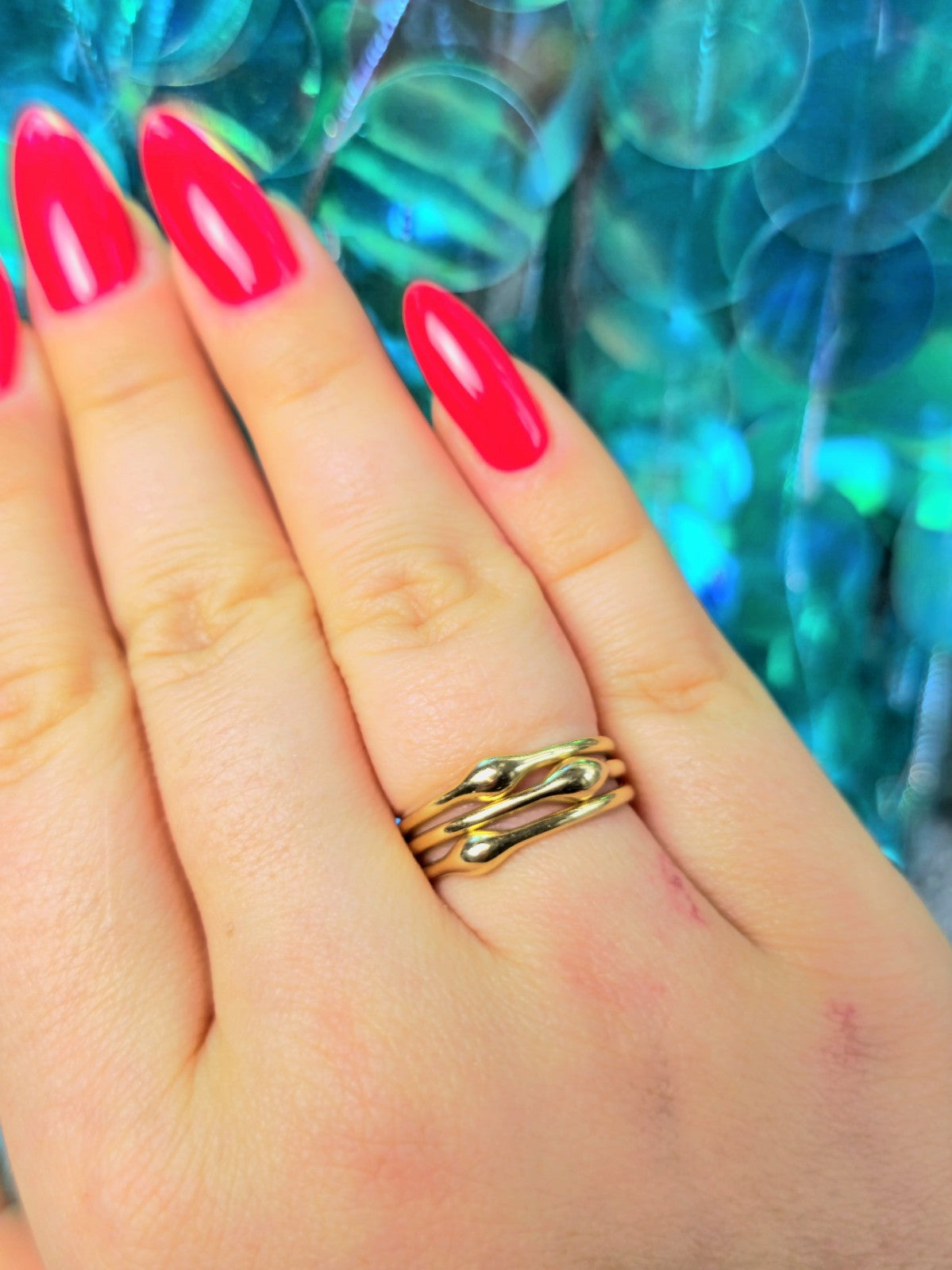 (585) 14ct Yellow Gold Ring Three Raw Band size: P Dress Plain Ring Hallmaked