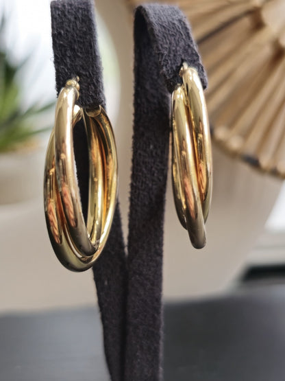 9ct Solid Yellow Gold Twisted Hoop Earrings Creole Double Twist Hoops 30mm 5.3g