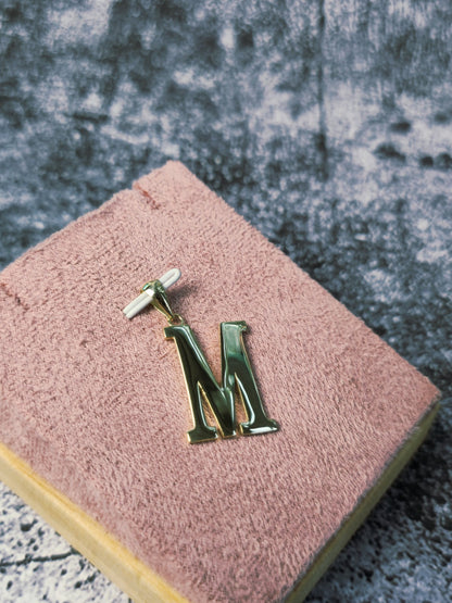 New 9K Yellow Gold Initial M Pendant  Personalised 36mm Long Big Loop Hallmarked
