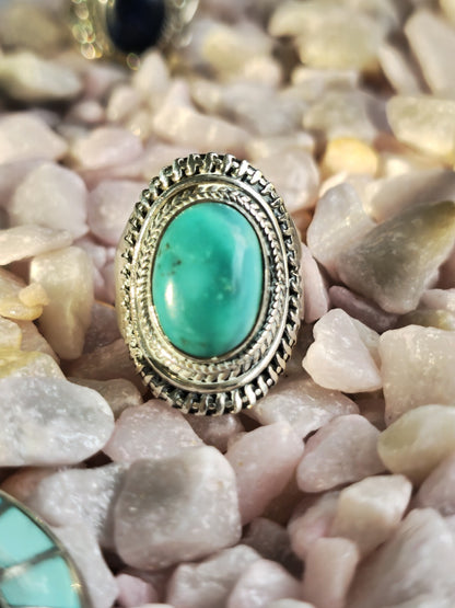 Vintage Like Sterling Silver Dress Cocktail Ring with Cabochon Turquoise size N+
