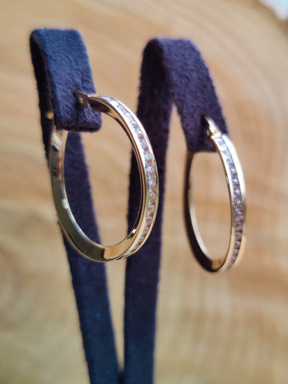 9K Yellow Gold Hoops Cubic Zirconia Earrings 3.0 grams 25mm Hallmarked New CZ