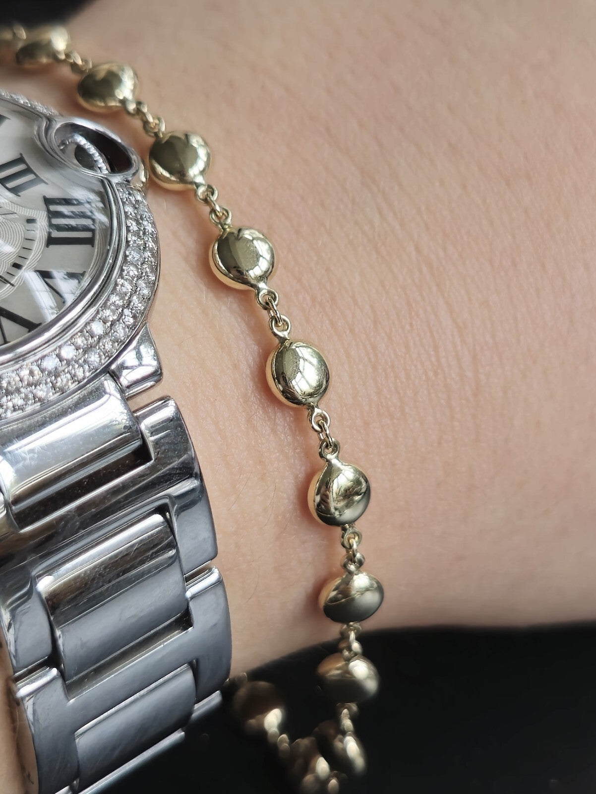 New Solid 9ct Yellow Circles Flat Beads Gold Chain BRACELET 7.5inch Hallmarked