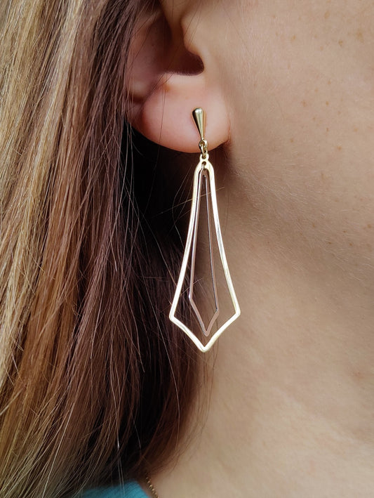 New 9ct Yellow Gold Drop Dangly Stud Earrings Decorative Long Hallmarked 