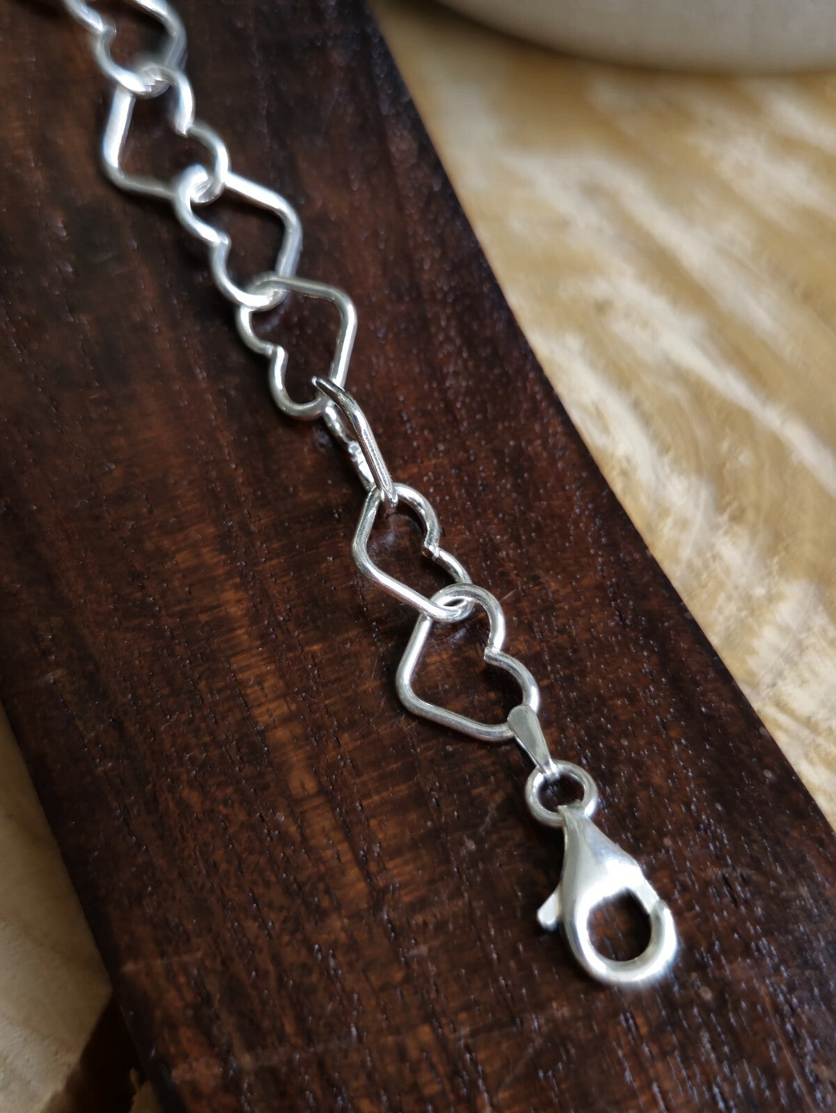 New 925 Sterling Silver Heart Link Bracelet 7.5inch 10mm 7.5grams Hallmarked