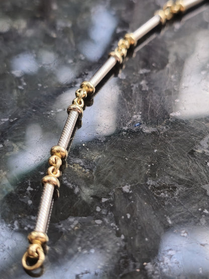 Solid 9ct White/Yellow Gold BRACELET Twisted TUBE link  7.8inch/20cm