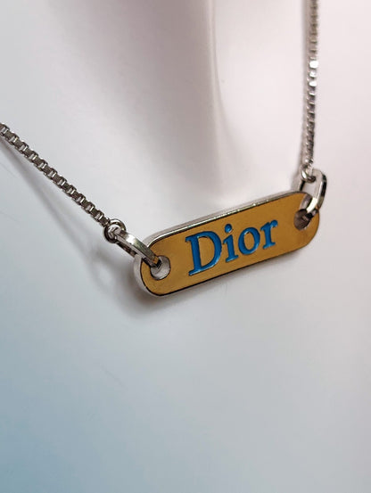 Dior Necklace Blue Logo Silver Tag Monogram Discontinued Rare Vintage 