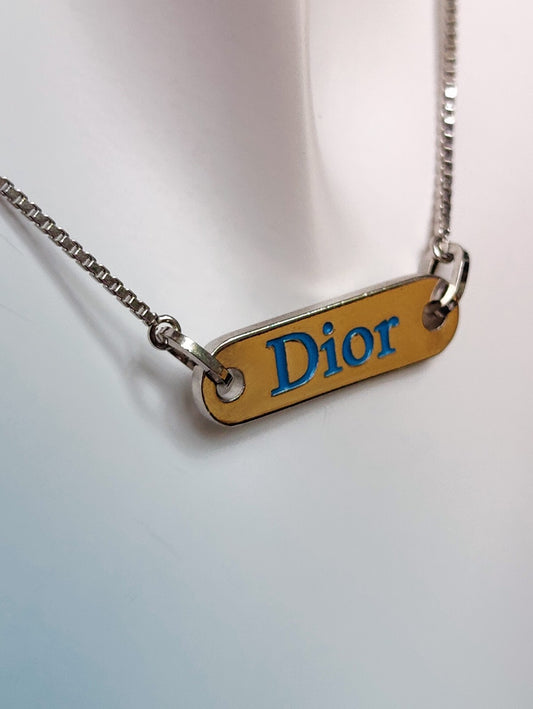 Dior Necklace Blue Logo Silver Tag Monogram Discontinued Rare Vintage 