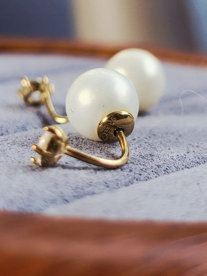 8ct (333) Yellow Gold Pearl Earrings with Cubic Zirconia and Push Clasp Elegant