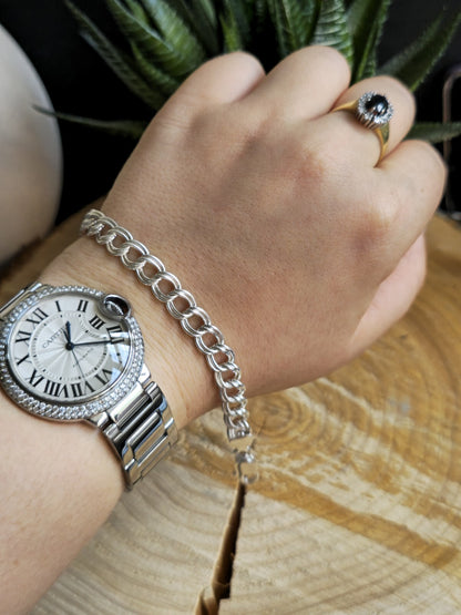 NEW 925 Sterling Silver Unisex Chain Bracelet 11,5g Flat 7.5mm Double Link