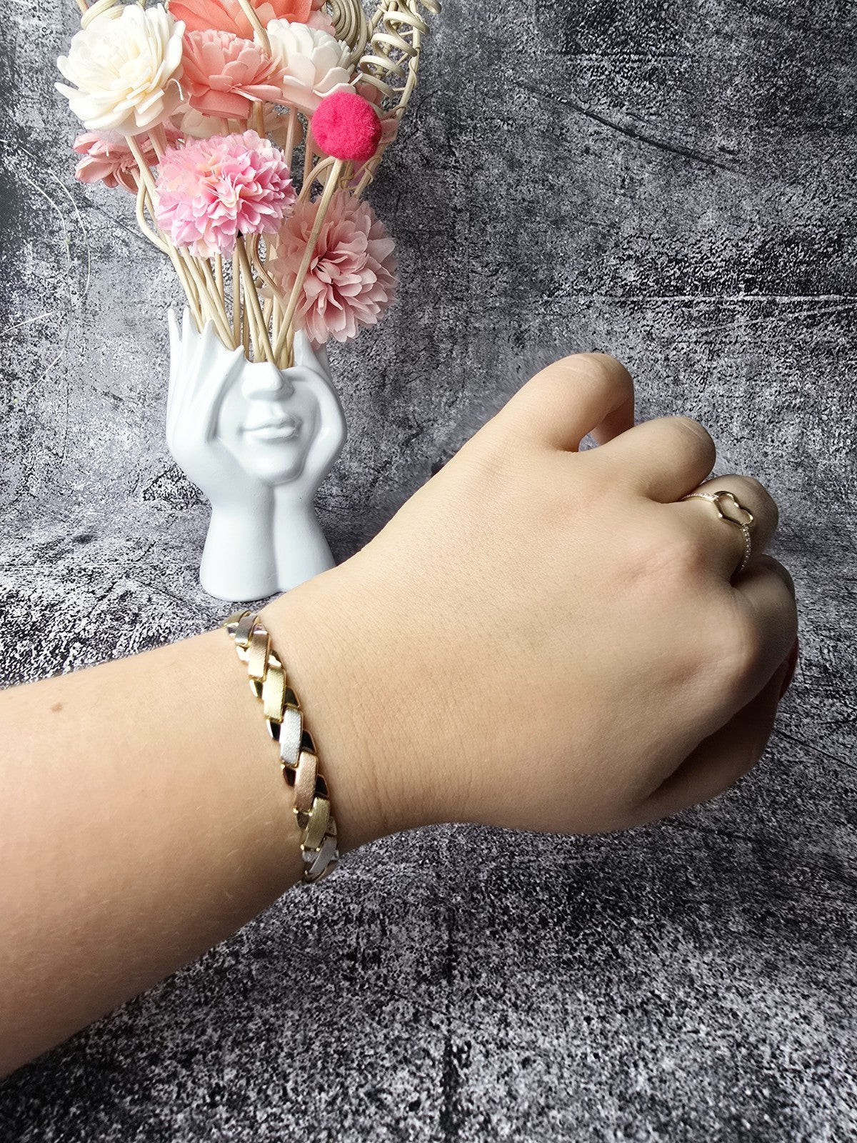 New 9ct Multicolour Gold Braided Chunky Bracelet X Shaped Brushed Matt 7'' long