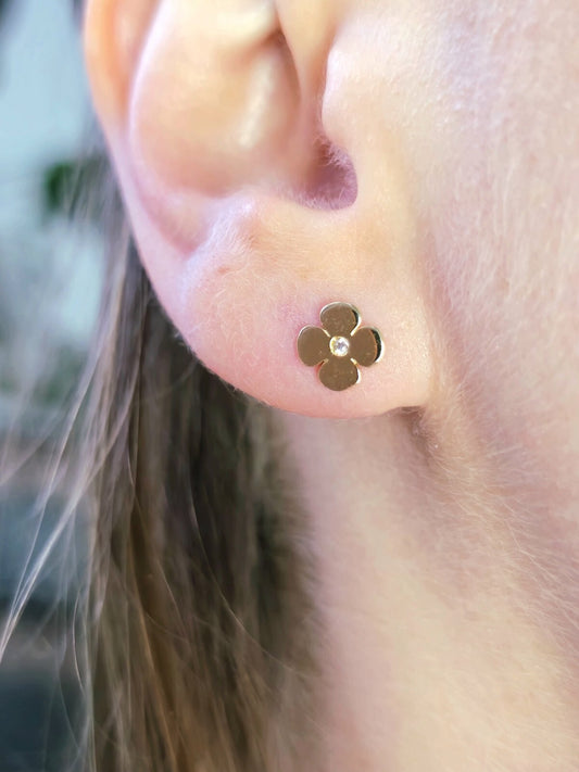 Lovely New 9ct Yellow Gold Butterfly Stud Earrings Clover C/Z Summer Kids Gift