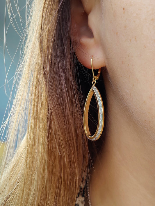 NEW Sparklig OVAL Drop Dangling Earrings 9ct Yellow Gold Leverback Hallmarked