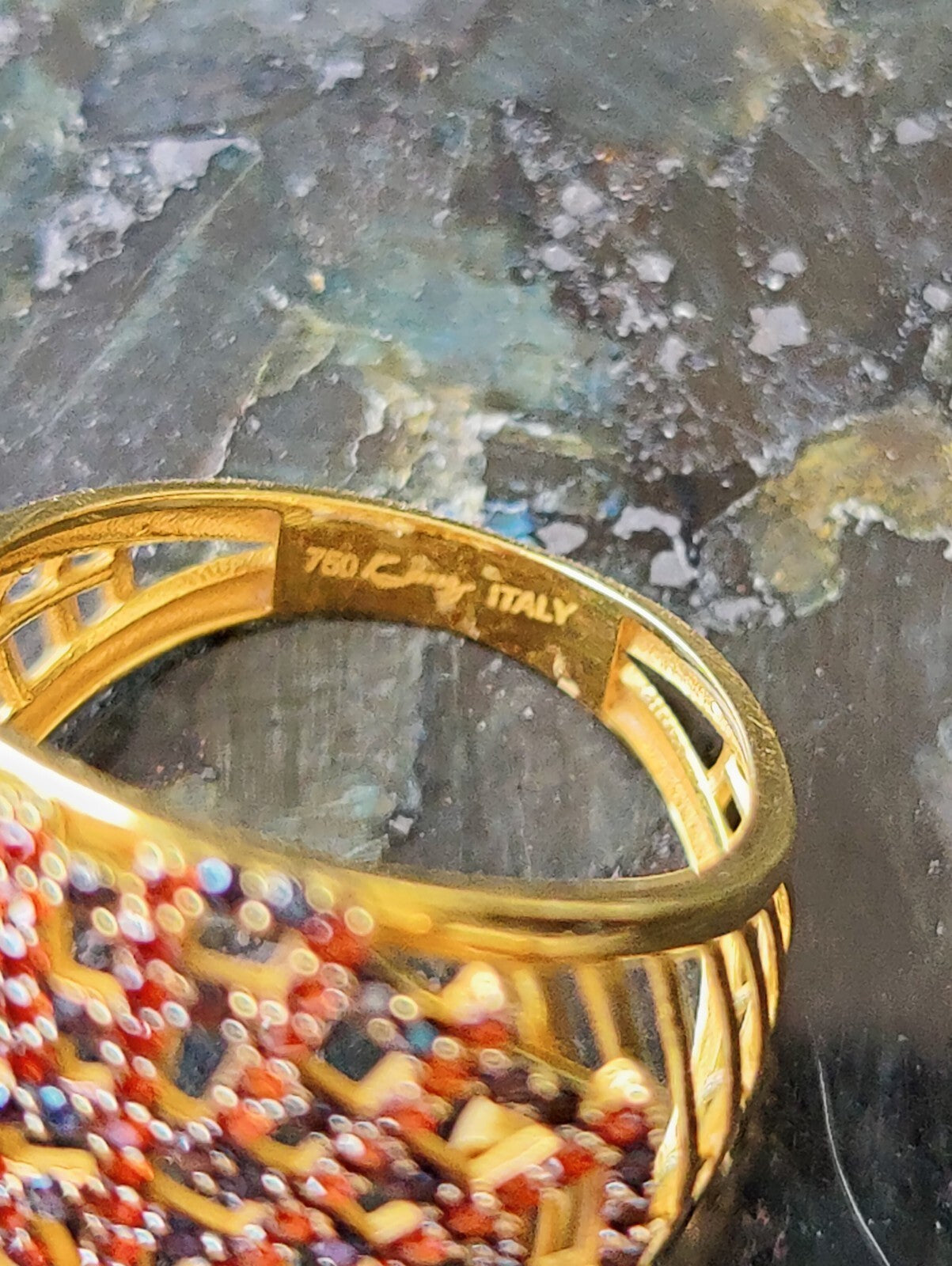 Sapphire and Ruby Spider Web Ring 18K Gold Solid Coctail Unusual Design Q size