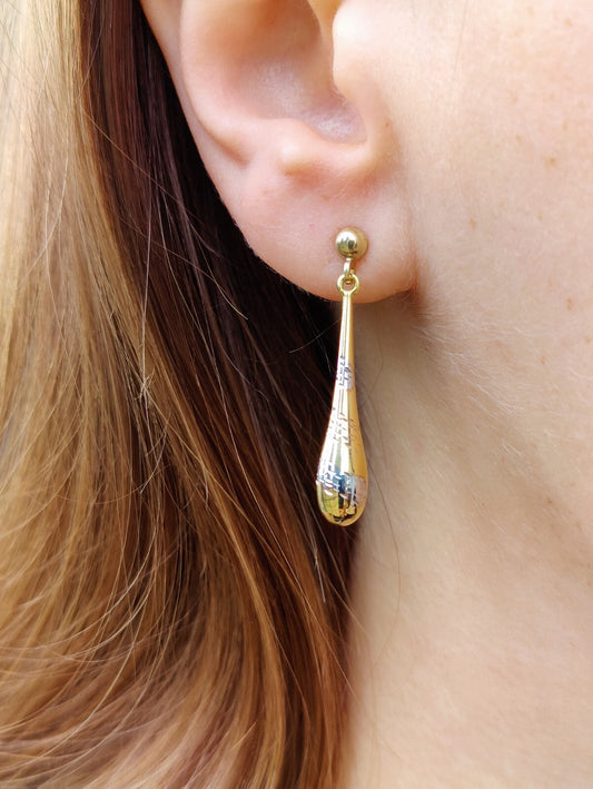 NEW 9ct Yellow/White Gold Solid Drop Dangling Earrings Studs Hallmarked