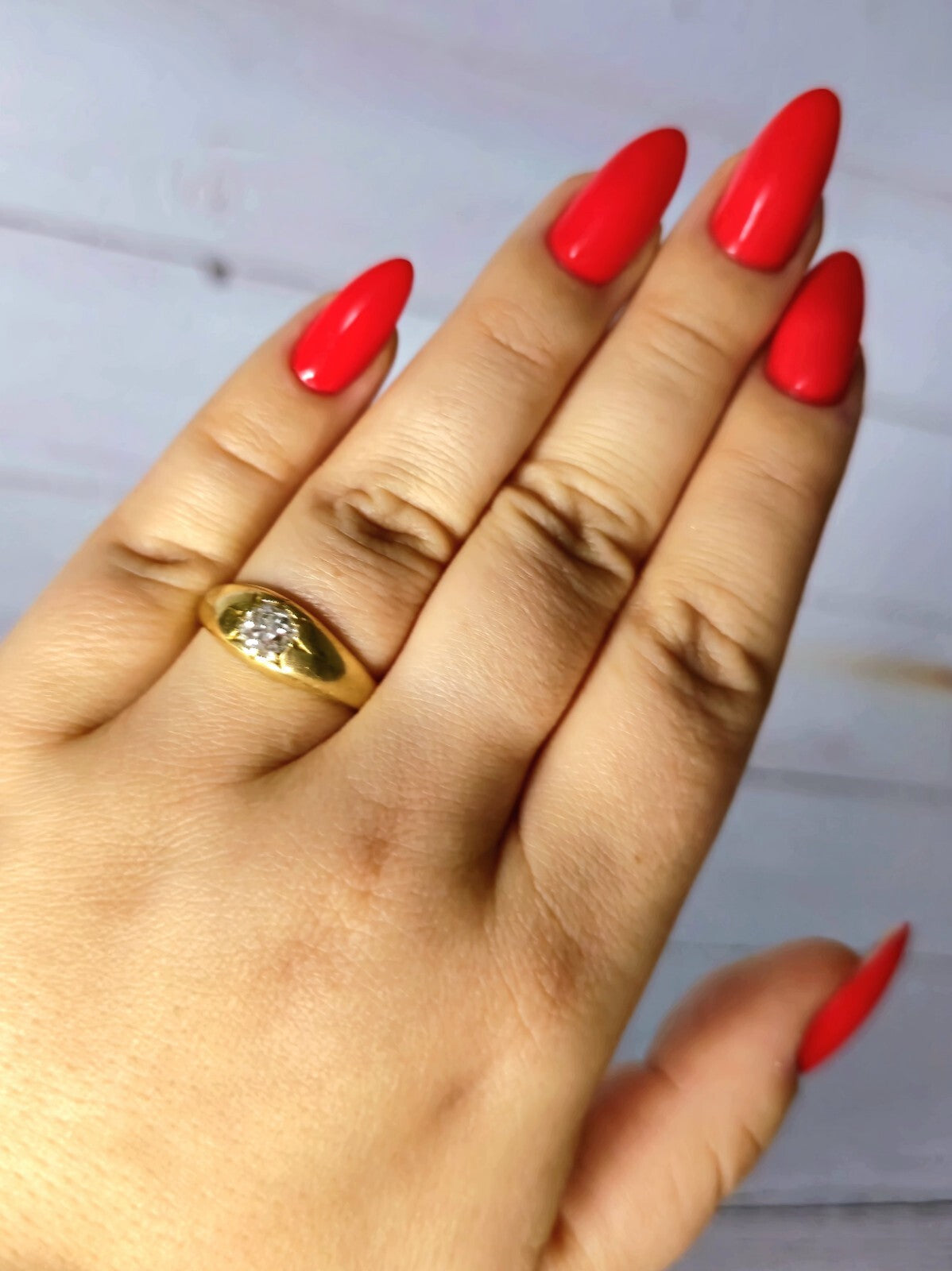 Victorian Solid 18k Yellow Gold Signet Ring Gypsy size Q+ Old Cut Diamond 0.50ct