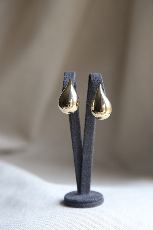 New 9k Yellow Gold Trendy Big Thick Waterdrop Tear Drop Earrings Bottegac 25mm