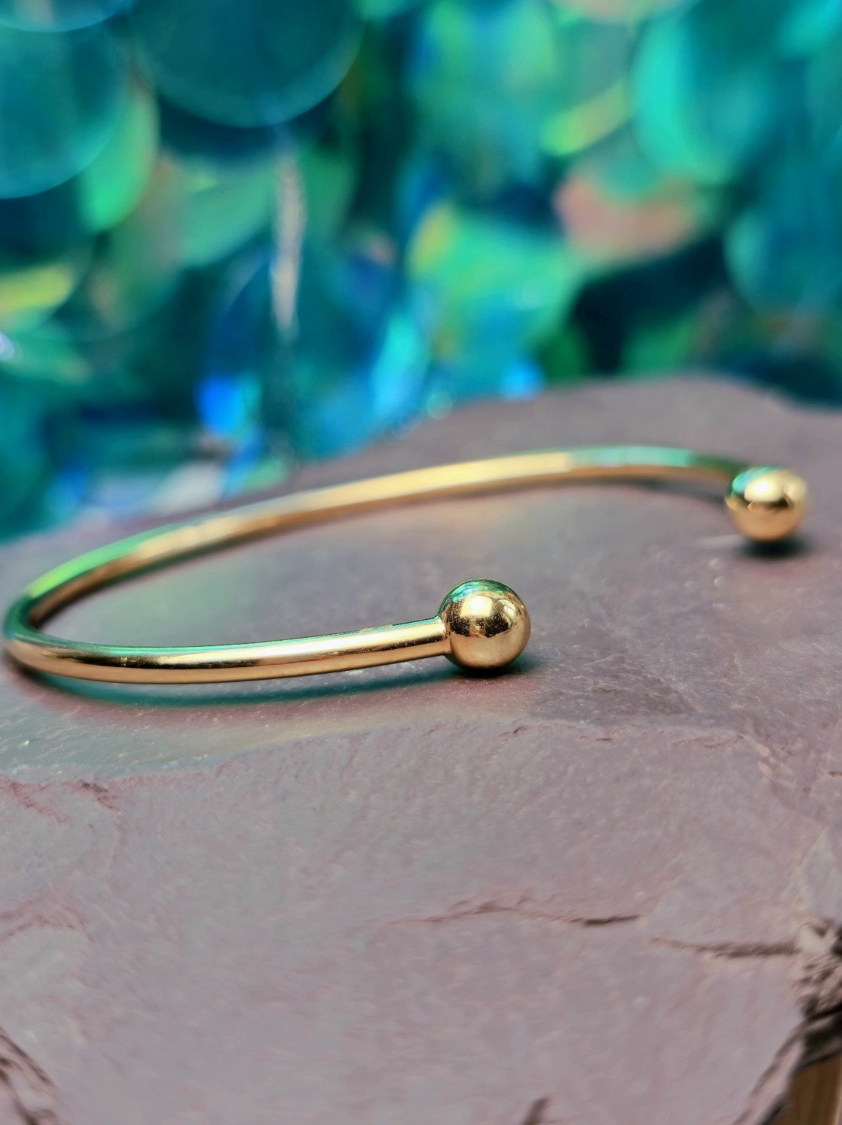 Solid 9ct Yellow Gold TORQUE BANGLE BALL Open Split BRACELET Bottom Hallmaked