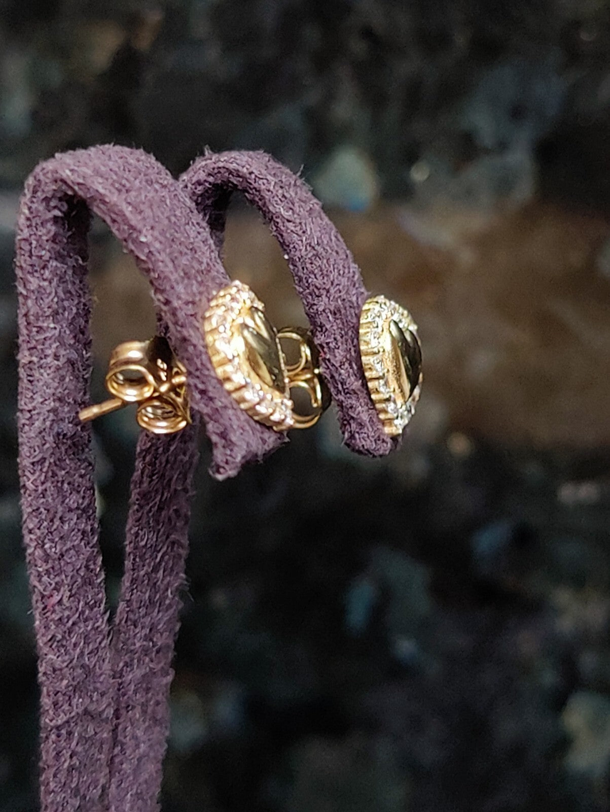 Solid 9ct Yellow Gold Stud Earrings Heart Shape Halo CZ Butterfly Fitting