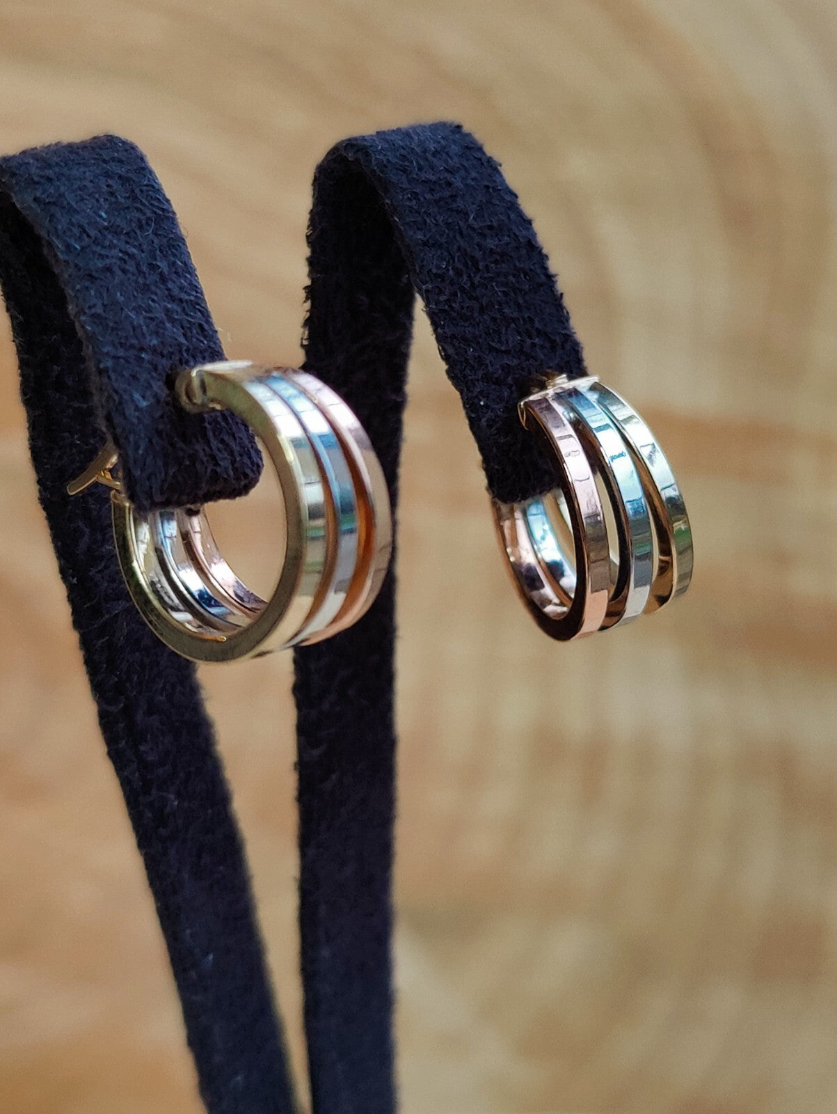 Solid 9ct Yellow/White/Rose Gold Huggies Trinity Three Color New Hallmarked 