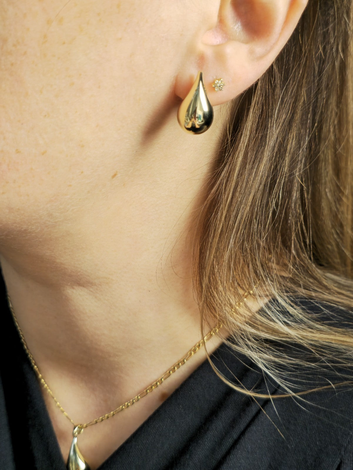 Solid 9k Yellow Gold Set of Pendant and Earrings Bottega Fashion Popped Drop
