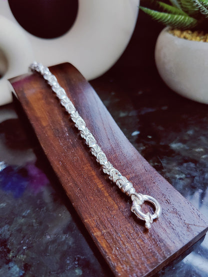 925 Sterling Silver Chunky Heavy Chain Bracelet 19grams Round Byzantine 6mm